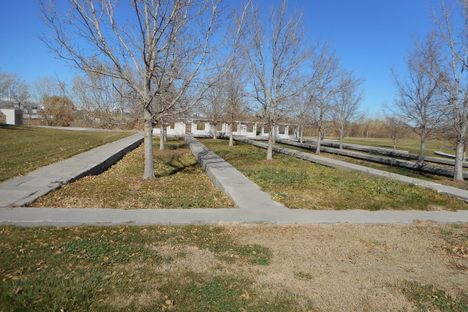 Sand filtration pits repurposed as tree planters.