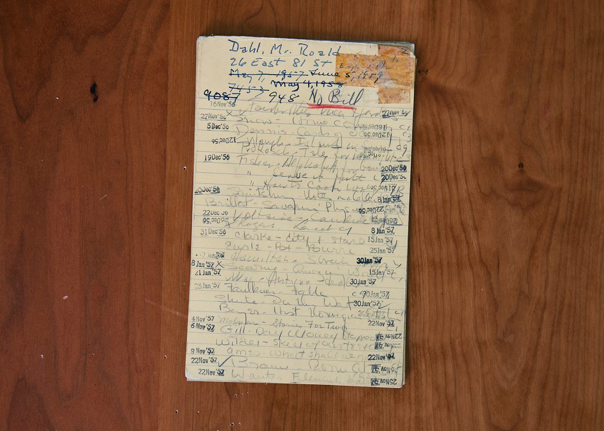 Author Roald Dahl was a longtime member whose cards chart his reading from 1952 to 1961; this card dates from 1956 to 1957.*