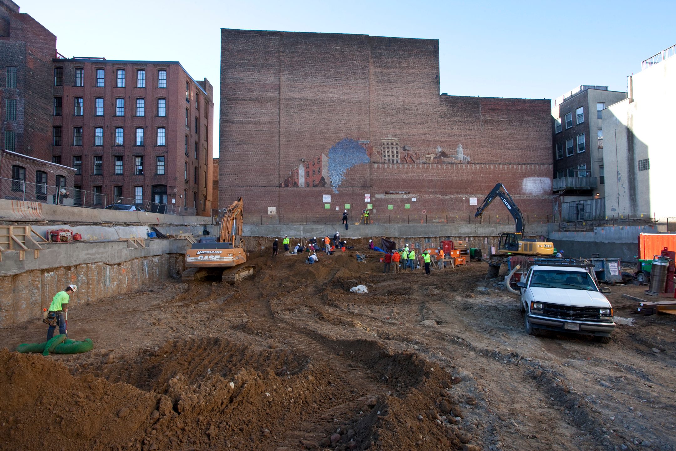 A wide view of 218 Arch Street—once a graveyard, now a soon-to-be apartment building.