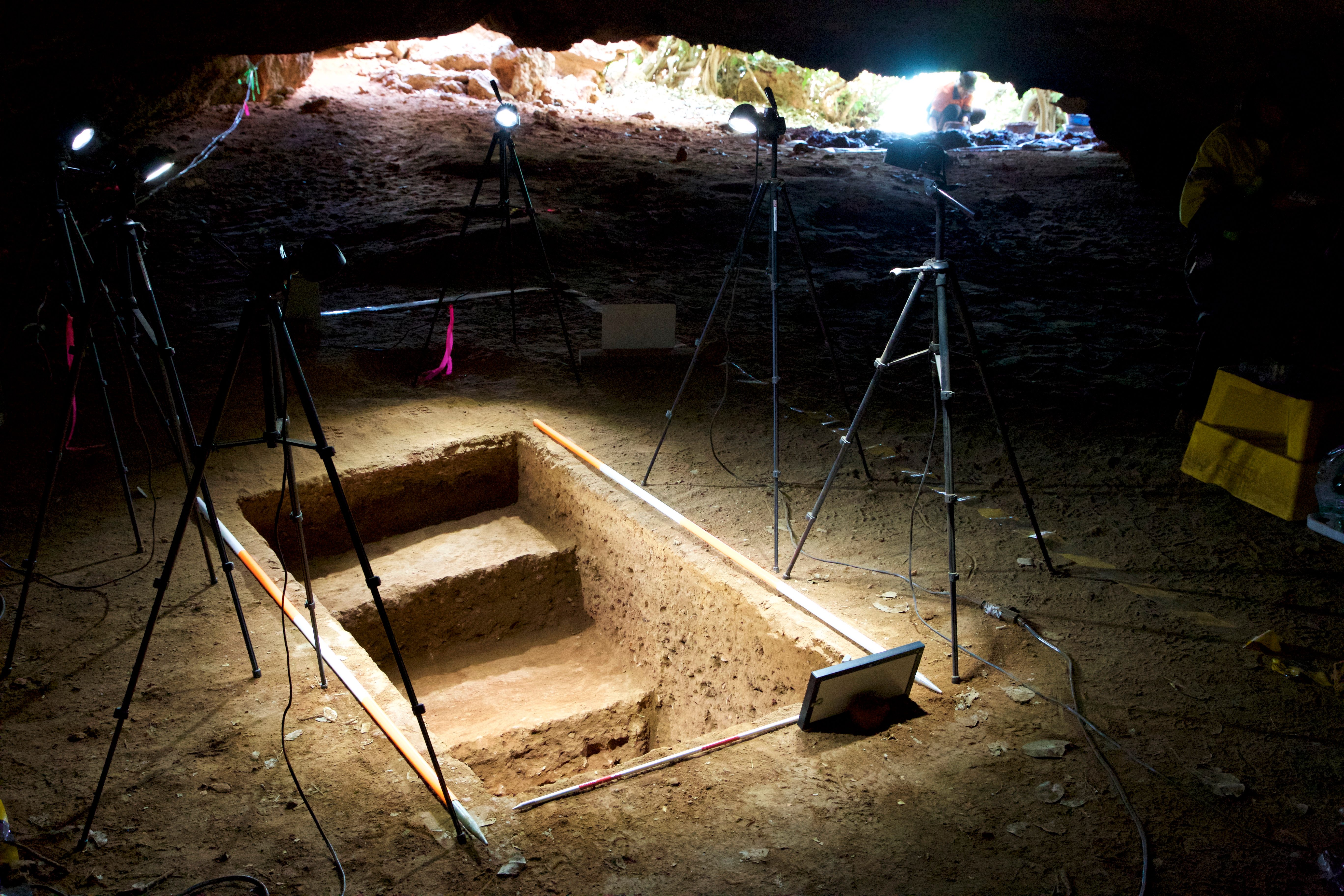 The excavation in the cave.