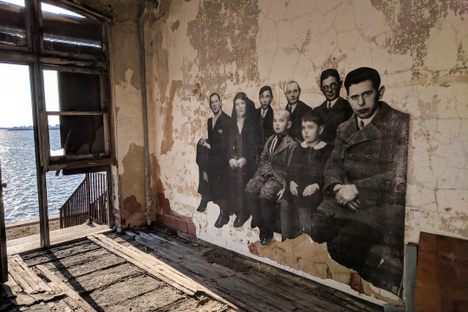 A piece by French artist JR. This was a photograph of immigrants who had been marked for deportation, awaiting their appeal hearing.