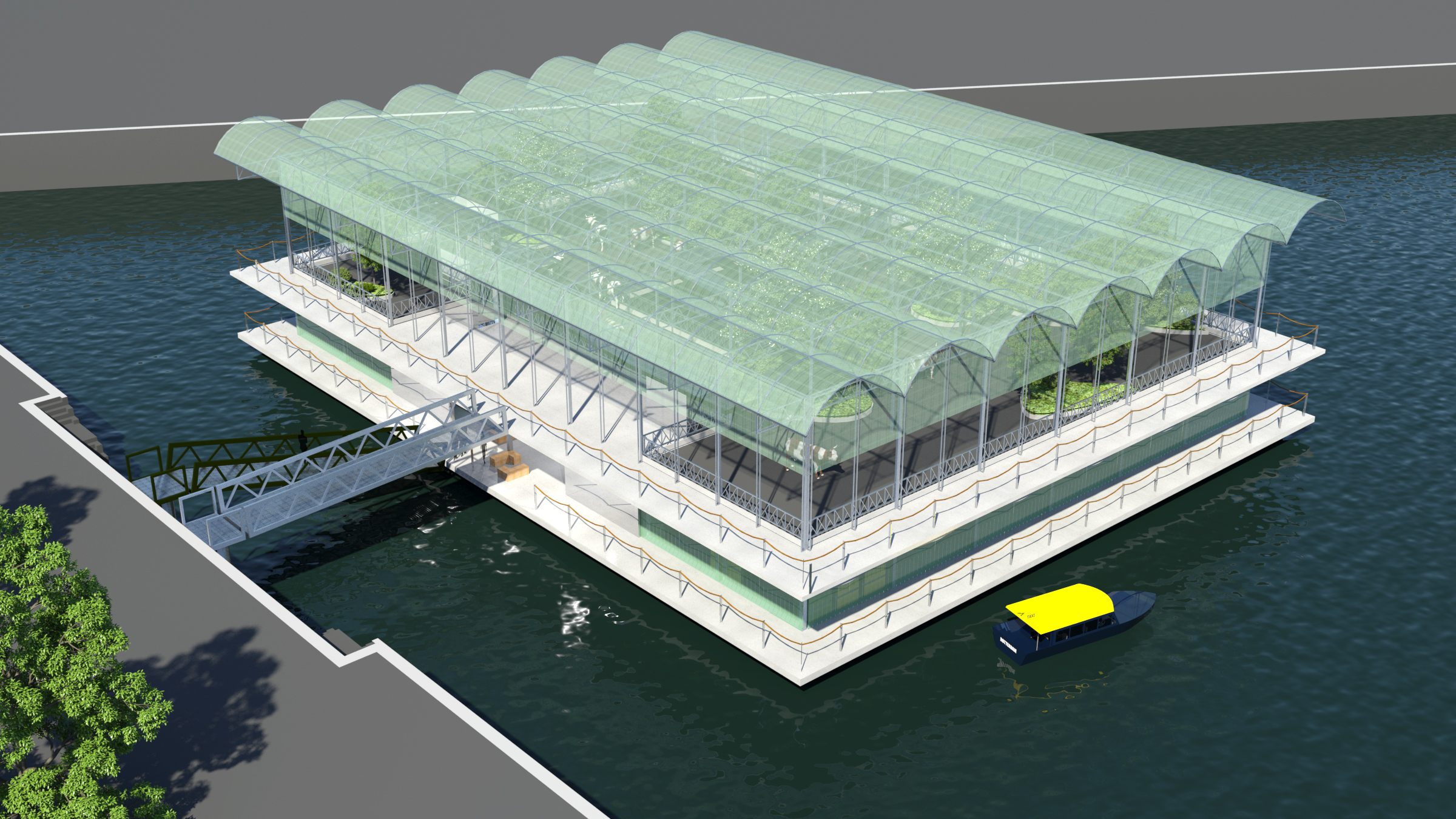 A design envisioning the completed floating farm.