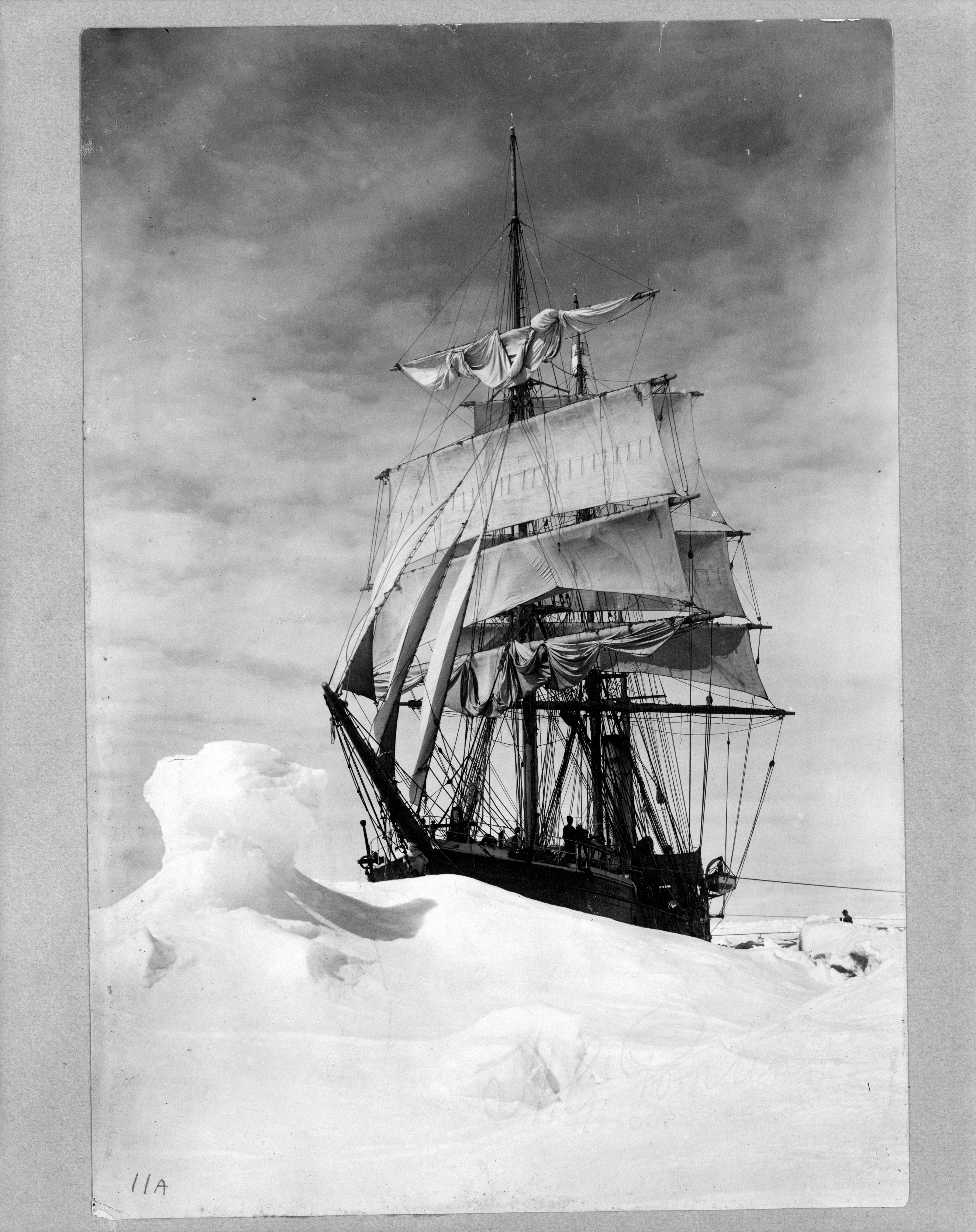 The <em>Terra Nova</em> ship is locked in the ice pack during winter.