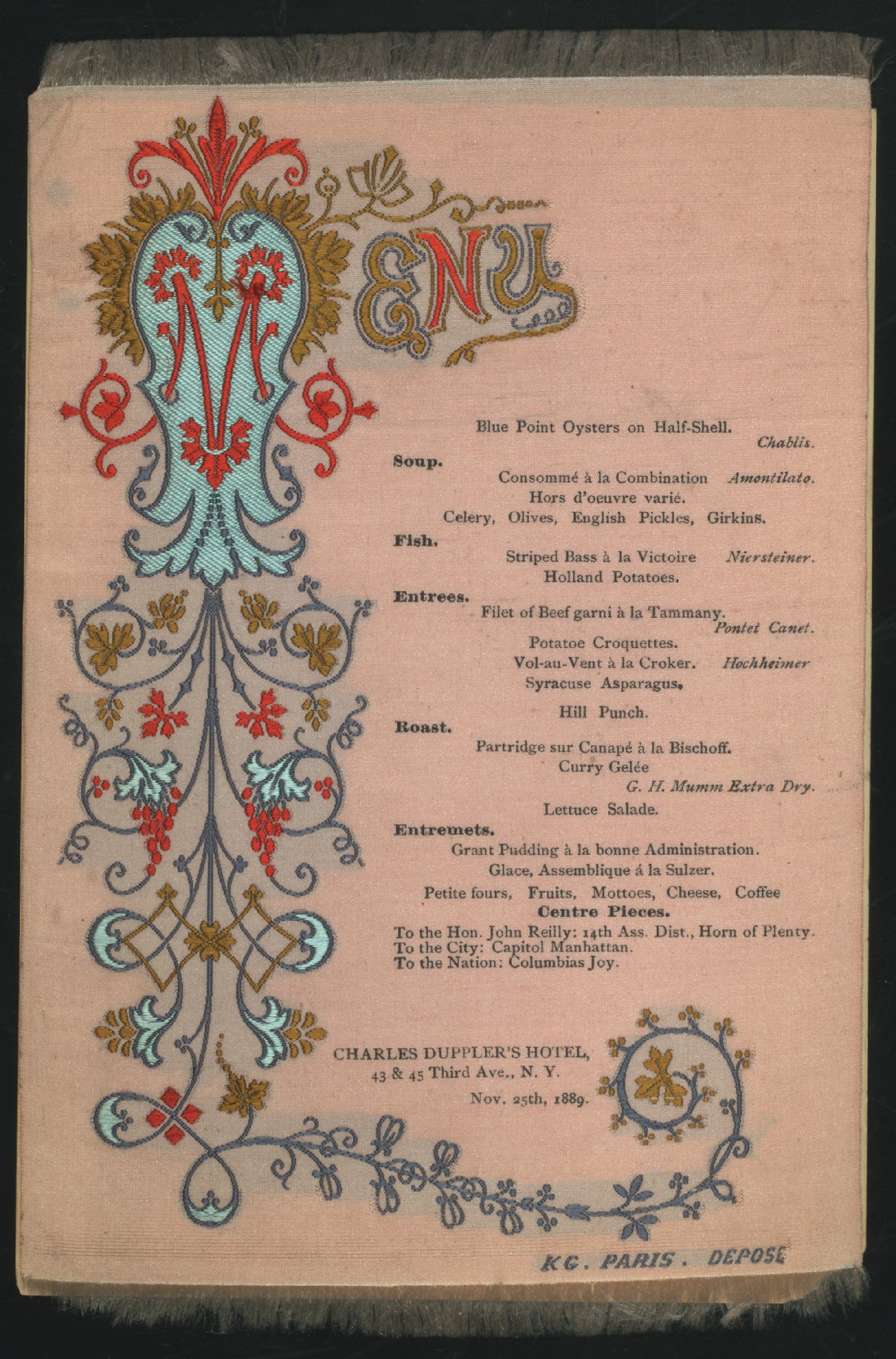 A menu from 1889 showing the many uses of the <em>à la</em> construction.