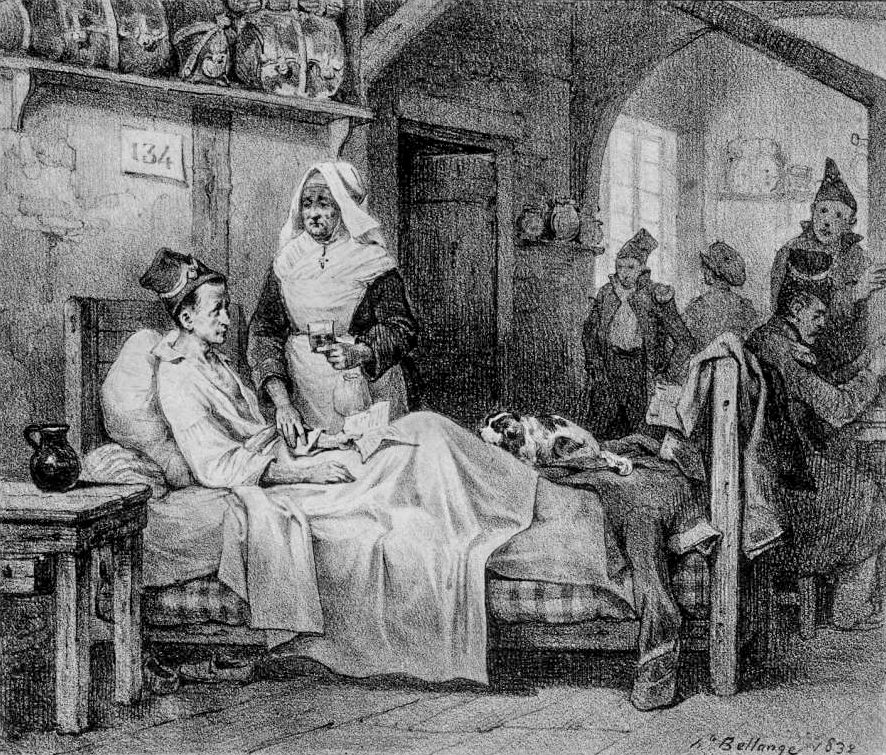 <em>Le mal du pays</em> (1832), by Hippolyte Bellangé, depicts a French patient afflicted with a longing for home.
