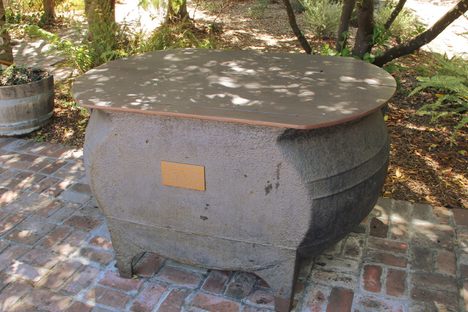 One of the big iron pots used for rendering whale blubber into oil