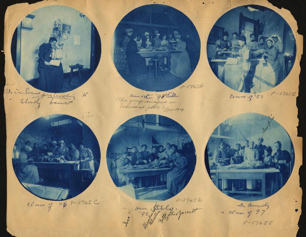 Alice Evan's scrapbook with dissection images, c. 1898.