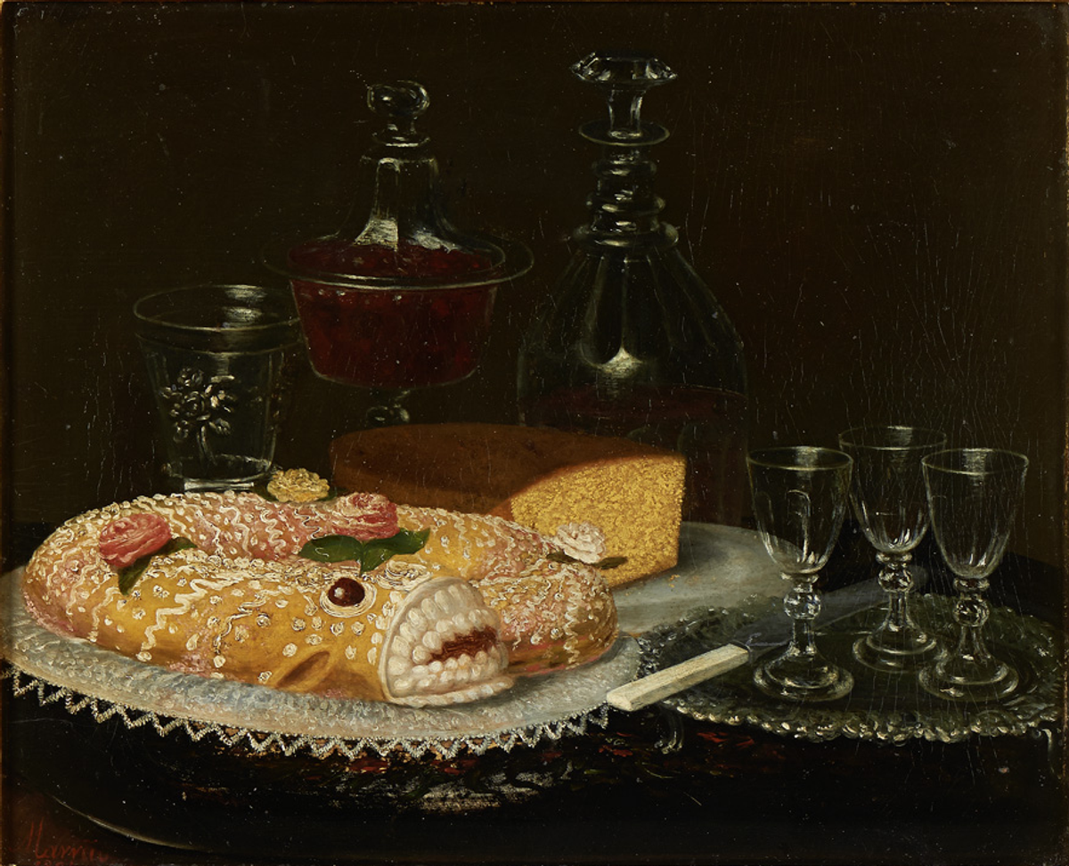 An 1884 painting depicts lampreia de ovos.