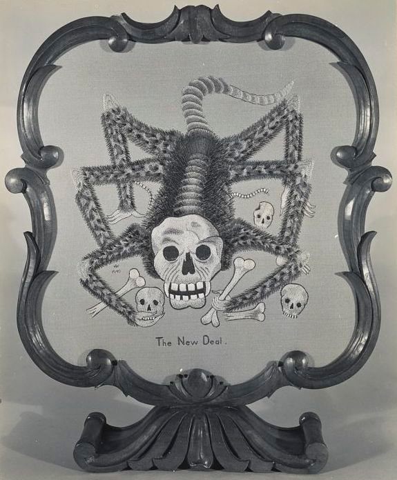 Eleanor B. Roosevelt's embroidered take on <em>La Calavera Huertista.</em>