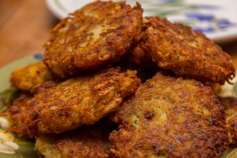 Latkes, which are fried in oil, are traditionally eaten at Hanukkah.