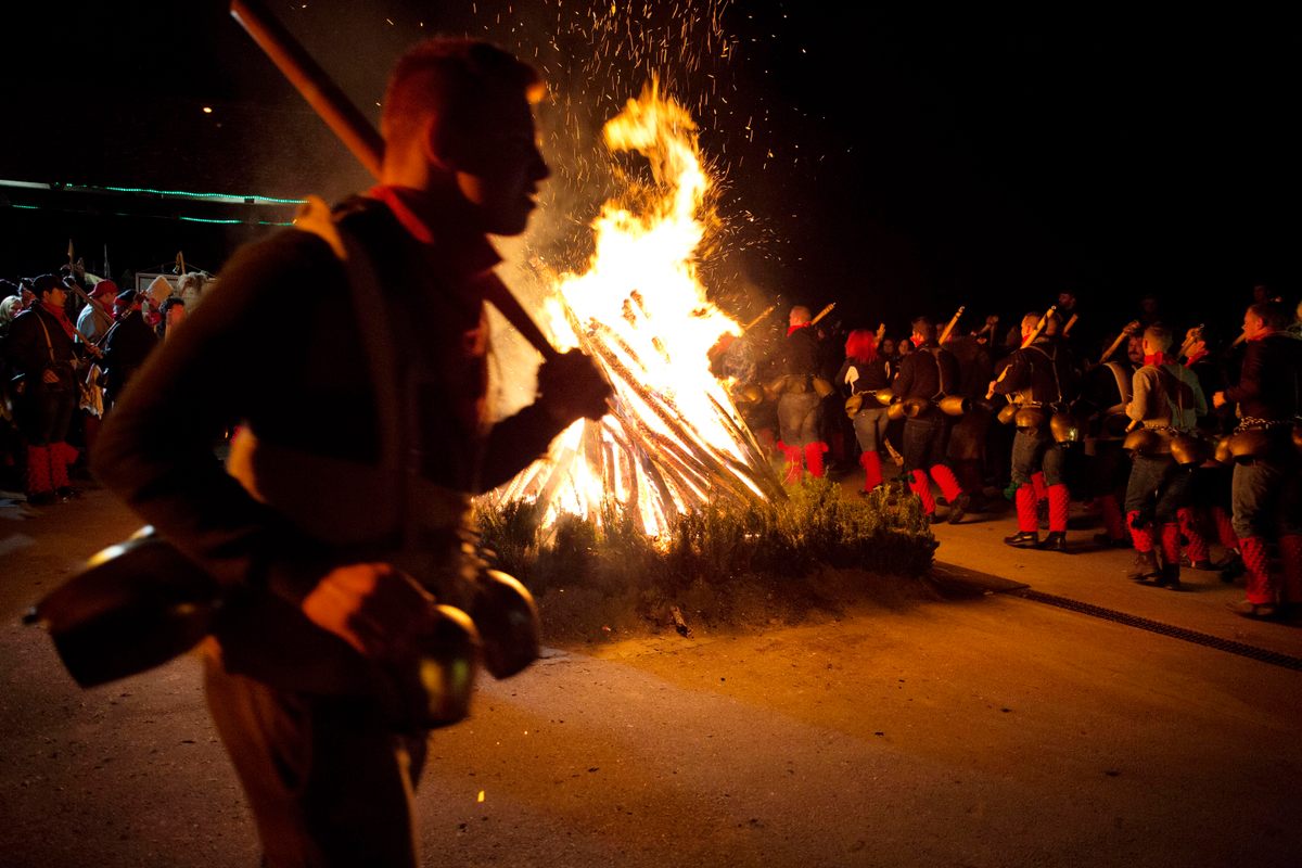Carnival festivities last for days in northeastern Slovenia, and begin with <em>korantov skok</em>—the Korent's jump. At midnight, Kurenti start to dance, ring their bells, and run around a pyre. But they're not allowed to wear their masks yet.