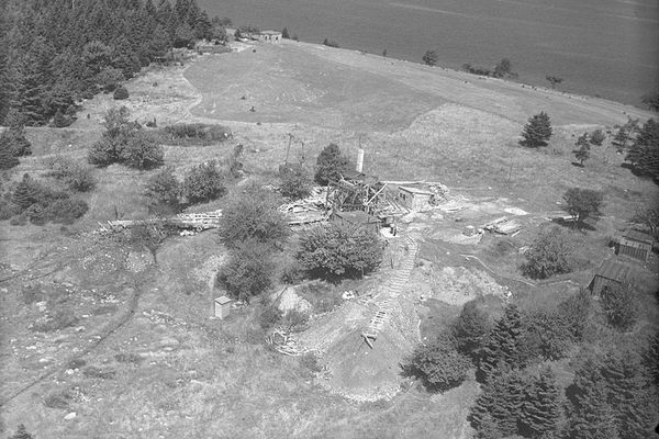 Aerial view of digs on Oak Island in 1931
