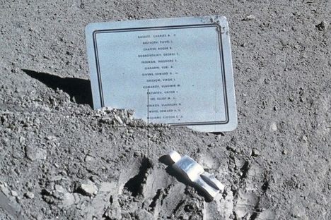 "Fallen Astronaut" alongside the commemorative plaque.