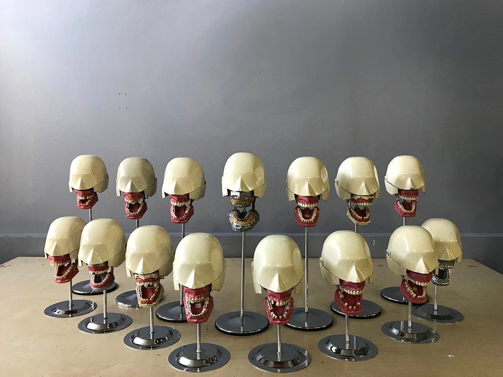 A collection of dental mannequins. 