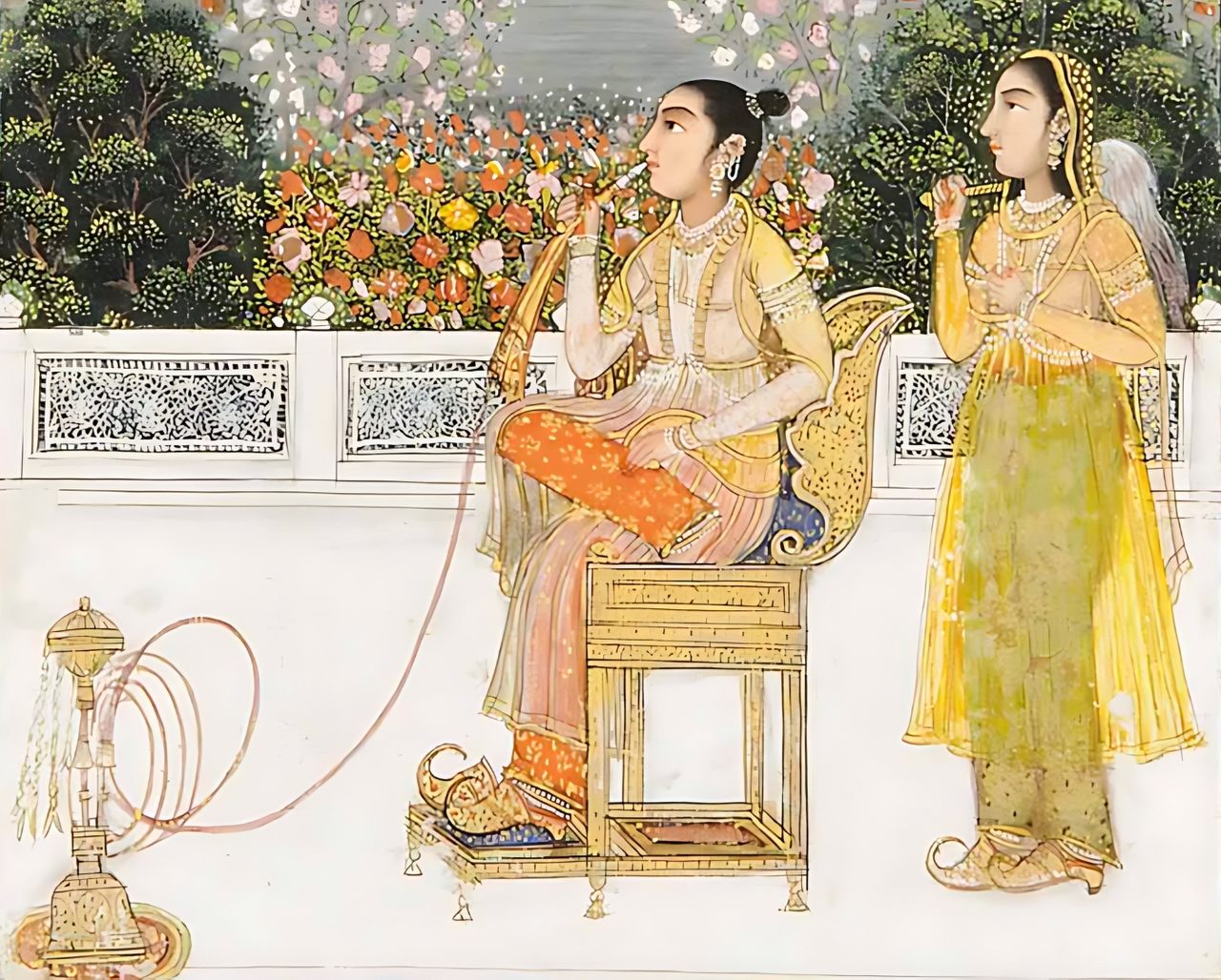 Painted around 1800, this Mughal miniature shows Princess Gulbadan Begum smoking a hooka.