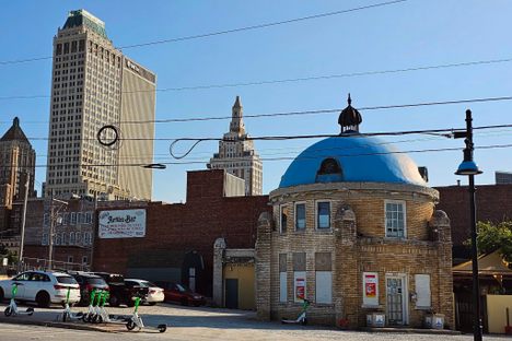 The Blue Dome and the Tulsa skyline.