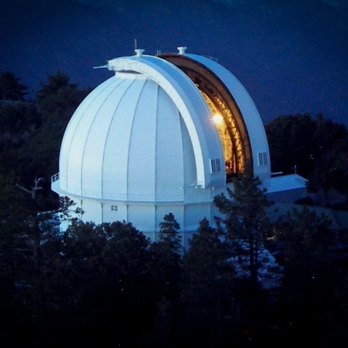 View of the 100-inch telescope from the Solar Tower Current Towercam.