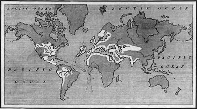 Ignatius Donelly's Map of the Atlantean Empire, from his book "Atlantis: the Antediluvian World, 1882.