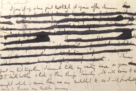 A heavily redacted section of an 1899 letter from veterinary surgeon Frederick Smith to his wife Mary Anne.