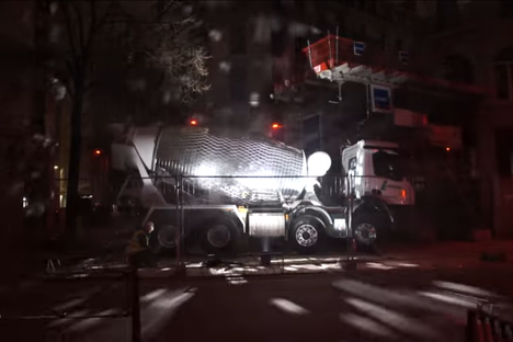 Watch a Glittering Disco-Ball Cement Mixer Illuminate a Construction Site in France