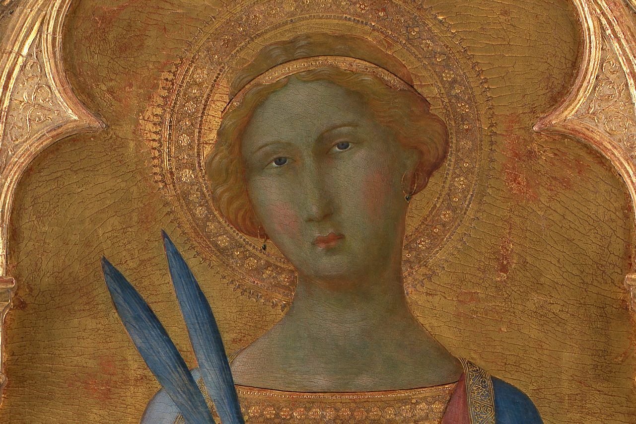 A 14th-century painting of Saint Corona by the Master of Palazzo Venezia Madonna. 