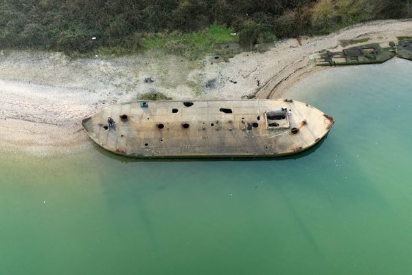 An aerial view of one of the wrecks