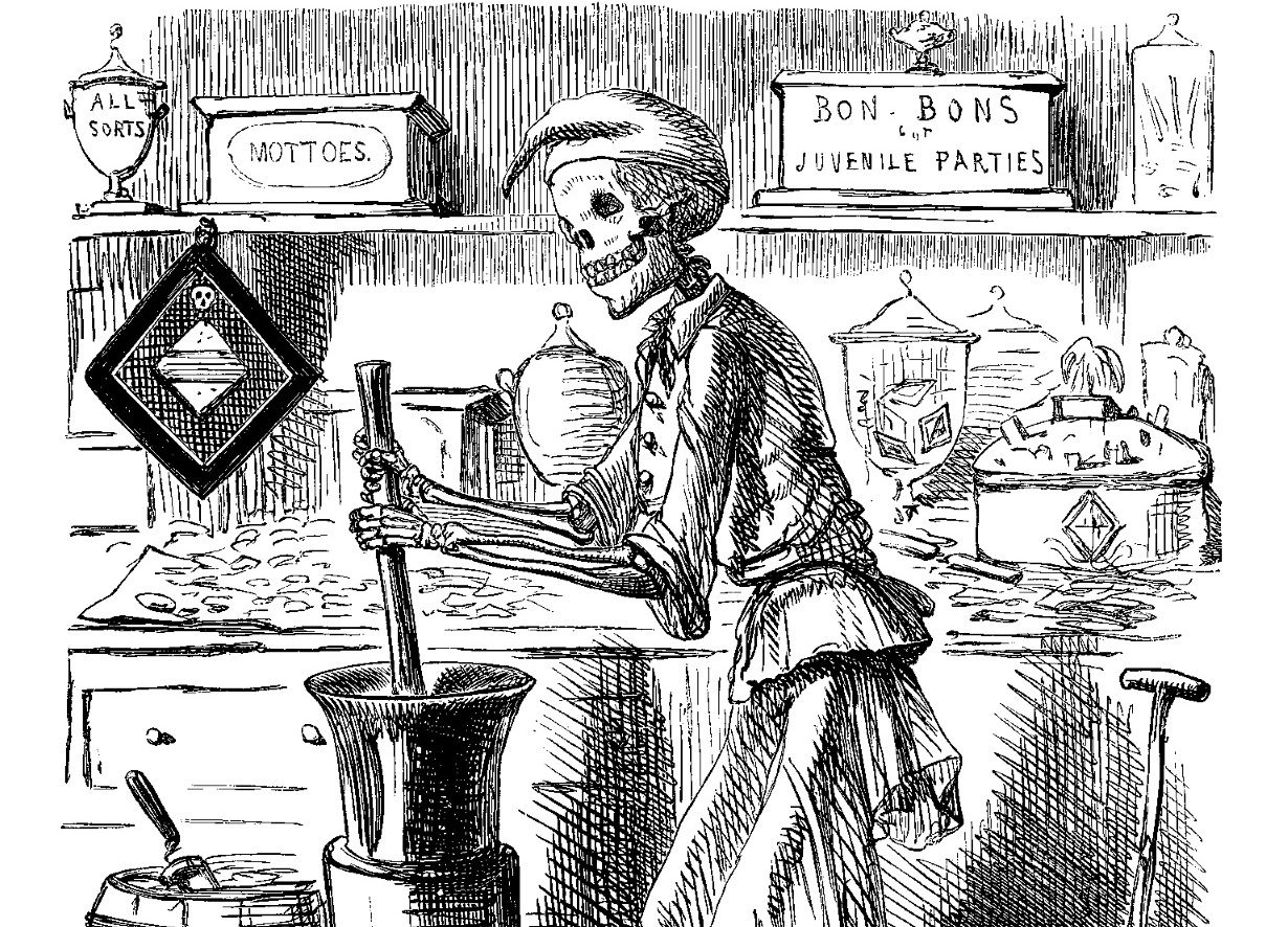 This depiction of a skull-faced candymaker was a direct response to the Bradford poisonings.