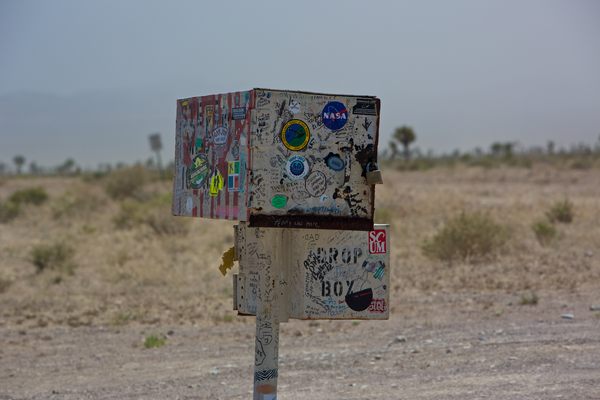 The mailbox, with lots of graffiti from visitors.
