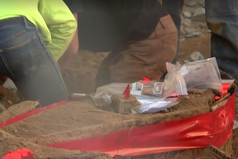 One of the coffins uncovered at the site.