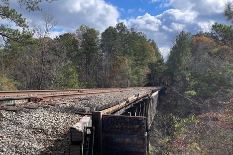 The top of the tracks at the end of the trail