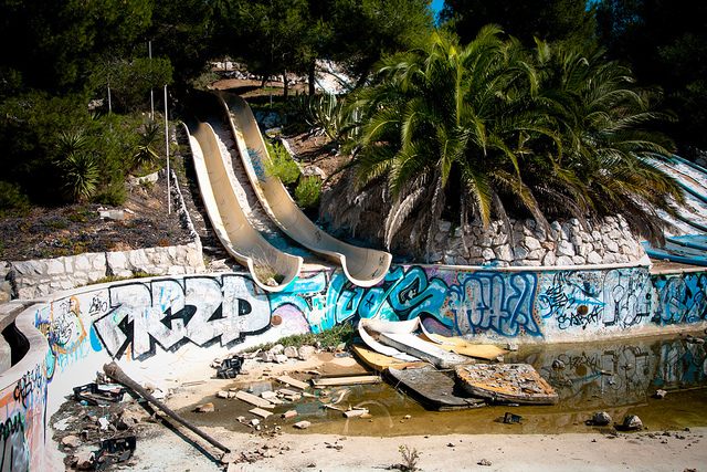 Abandoned water slide at Sitges Aquatic Paradise