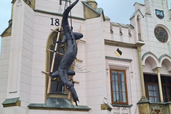 The tin dragon of Trutnov hanging in front of city hall