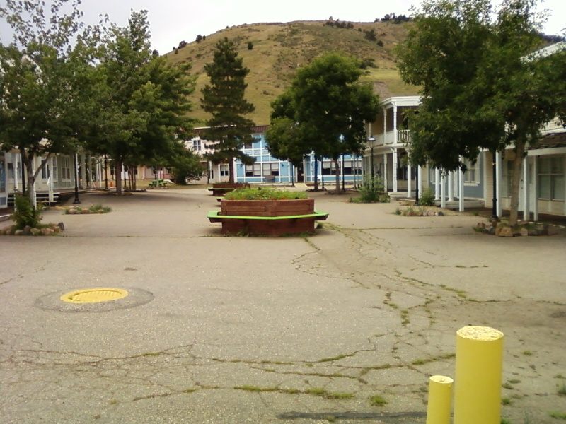 Abandoned street and vacant buildings at Heritage Square.
