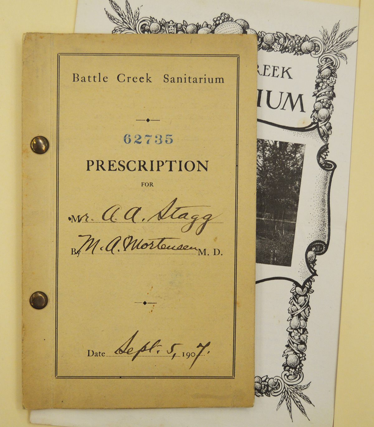 Stagg's Battle Creek Sanatorium prescription from September, 1907.