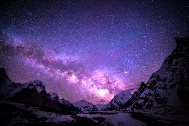 The Milky Way rises above Pakistan's Karakoram Mountain Range.