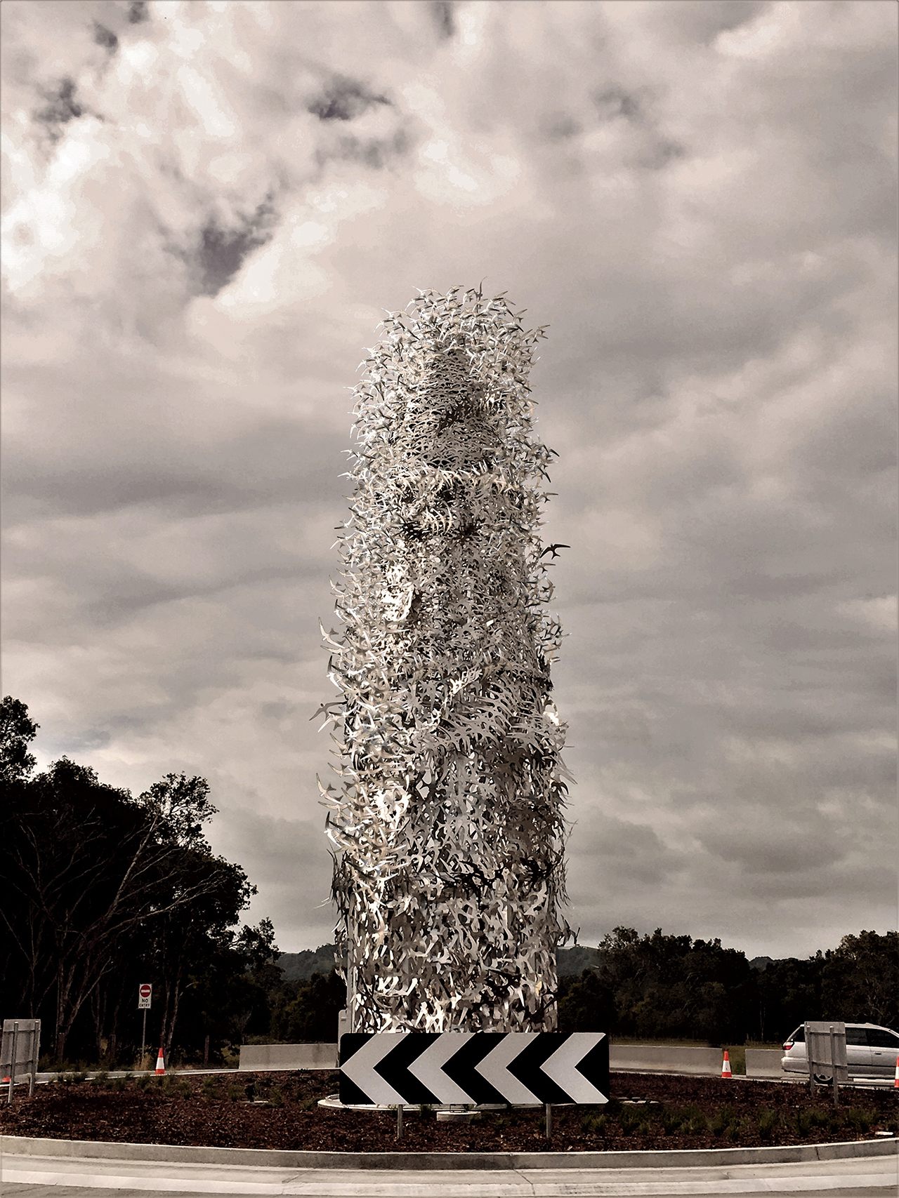 This digitally altered image shows what the never-completed lighthouse sculpture would have looked like.