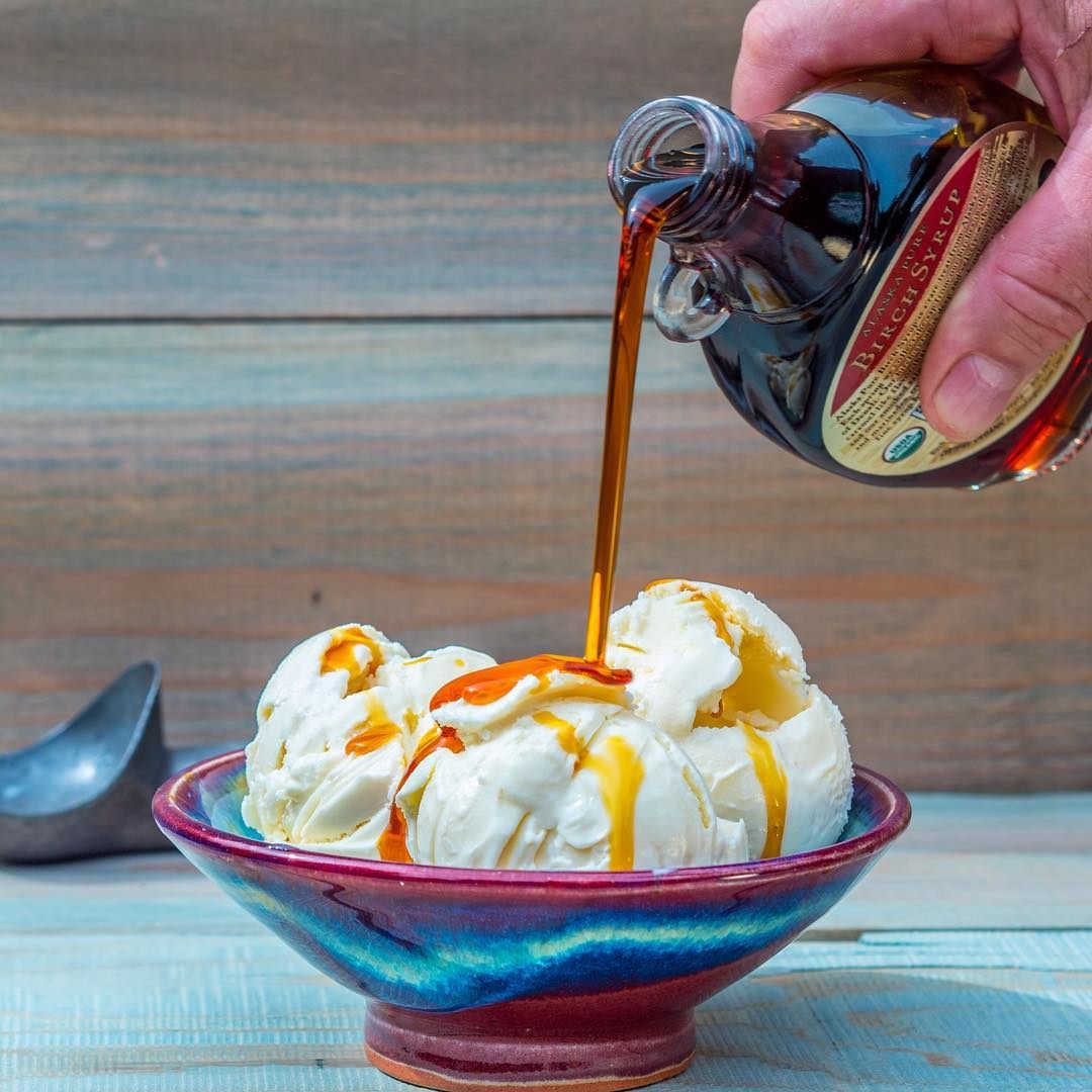 Birch syrup paired with ice cream.