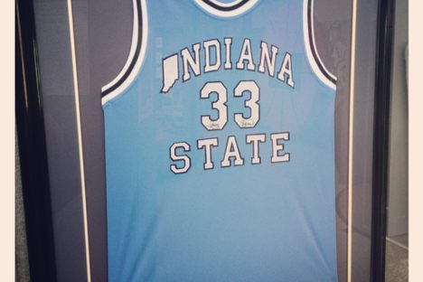 College jersey of Larry Bird, enshrined in 2000.