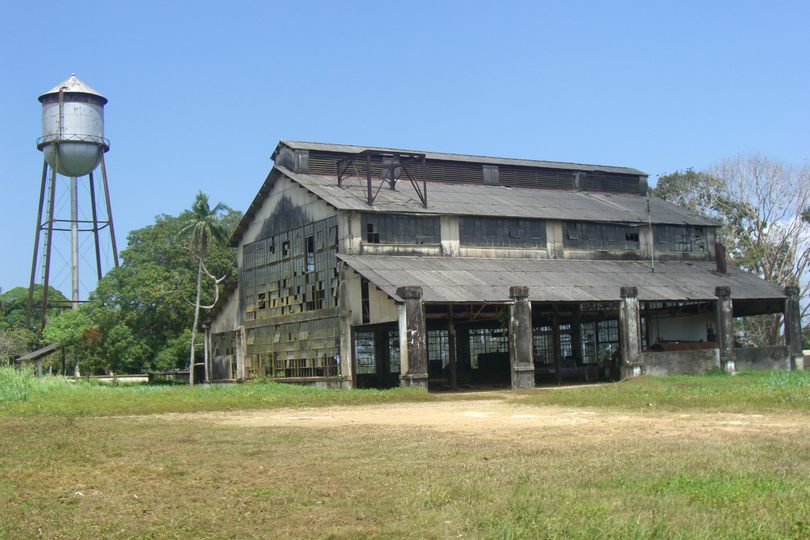 Water tower and other building in Fordlandia, Brazil.