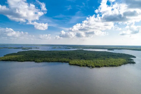 Mound Key, in southwestern Florida's Estero Bay, is an artificial island made from layers of shells and other material.