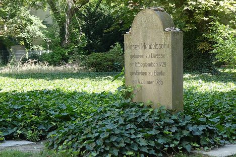 A recently-erected tombstone honoring Moses Mendelssohn.