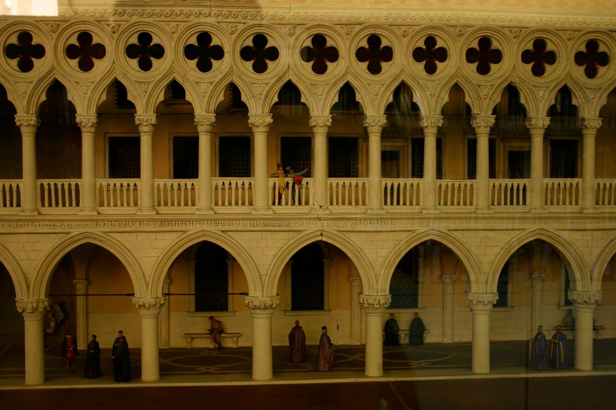 Details of the intricate Doge's Palace diorama at the Boston Public Library's North End Branch.