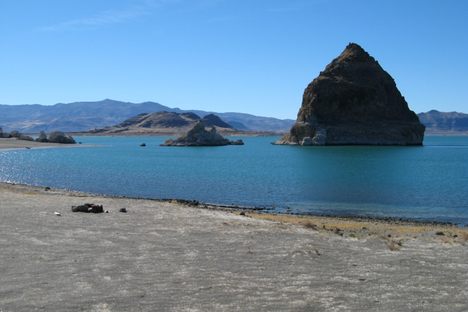 The rock formations that give Pyramid Lake its name.