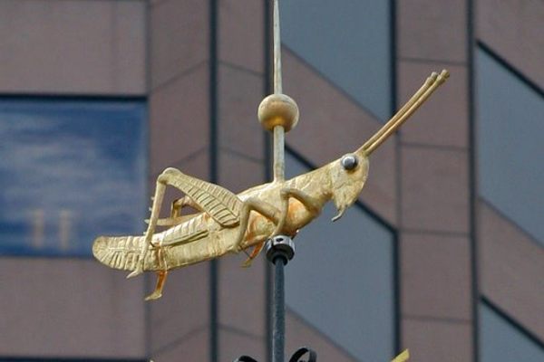 The golden grasshopper weathervane attracts attention from locals and visitors alike
