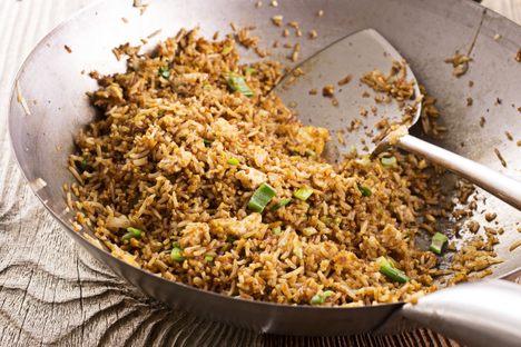 Fried rice in a wok.
