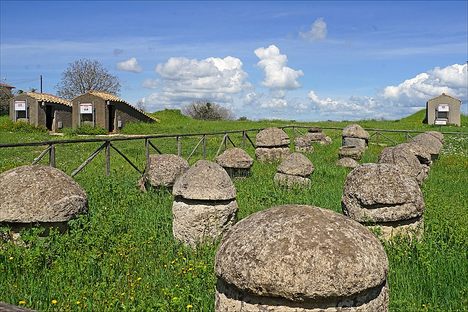 View of funerary urns at the necropolis