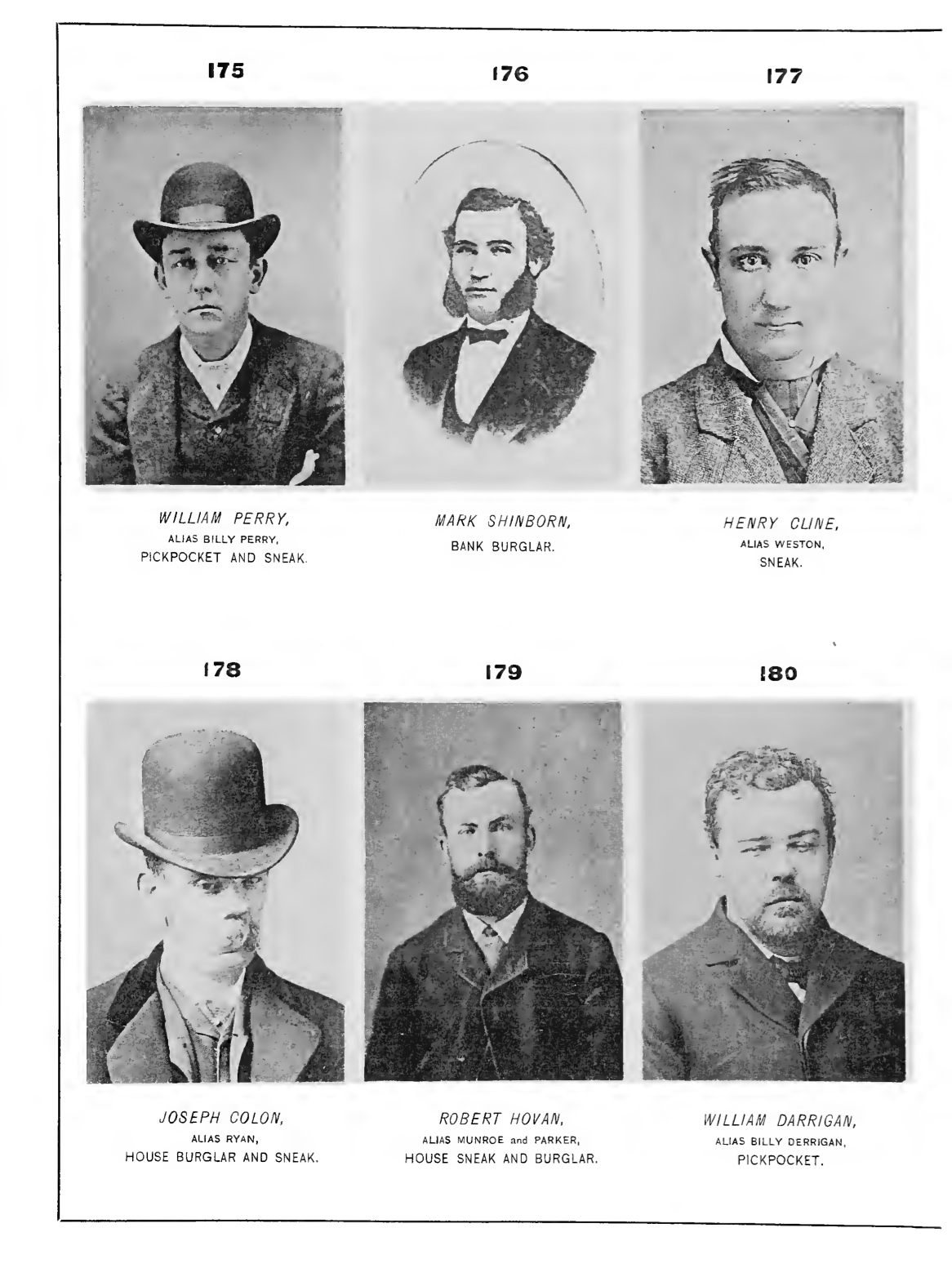 Standardized passport photos were thought to look like these mugshots from <em>Professional Criminals of America</em>, 1886.
