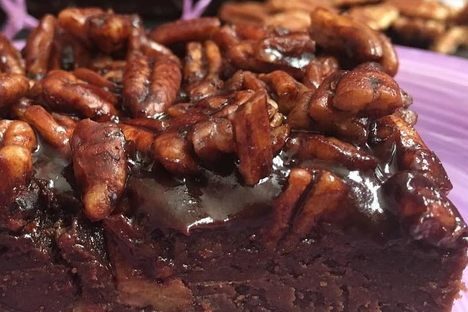 Most Texas sheet cakes come topped with pecans.