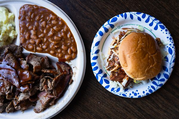 The pork sandwich here is sweet and indulgent.