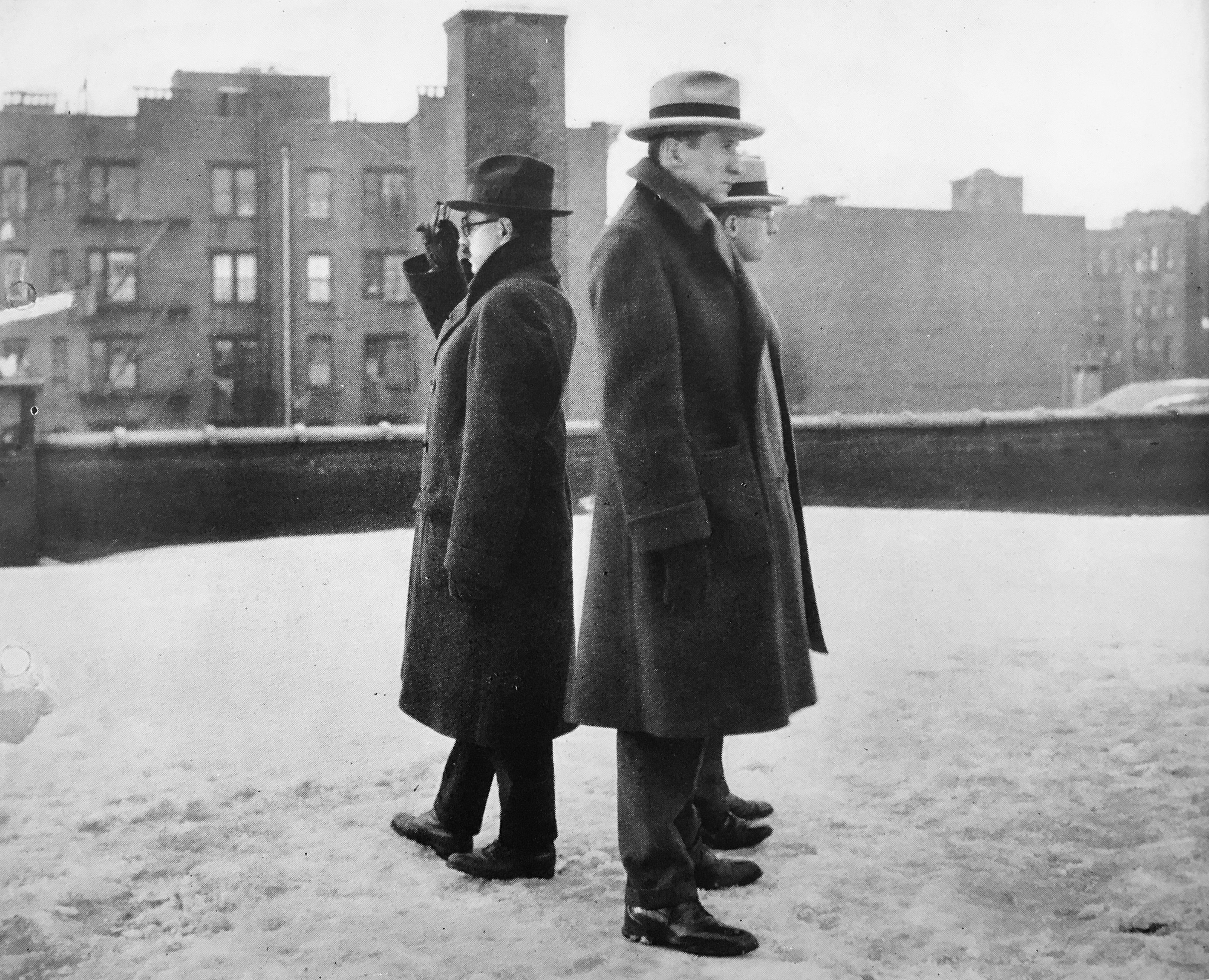 Observers on a New York City rooftop, recording whether they saw totality for the Consolidated Gas survey in 1925. 